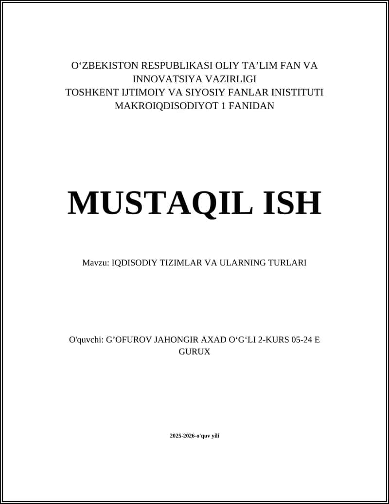 IQDISODIY TIZIMLAR VA ULARNING TURLARI 1
