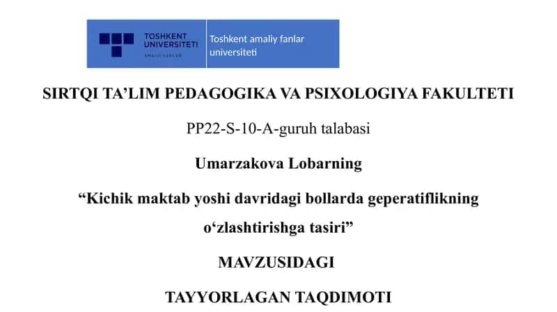 Kichik maktab yoshi davridagi bollarda geperatiflikning o‘zlashtirishga tasiri. 1
