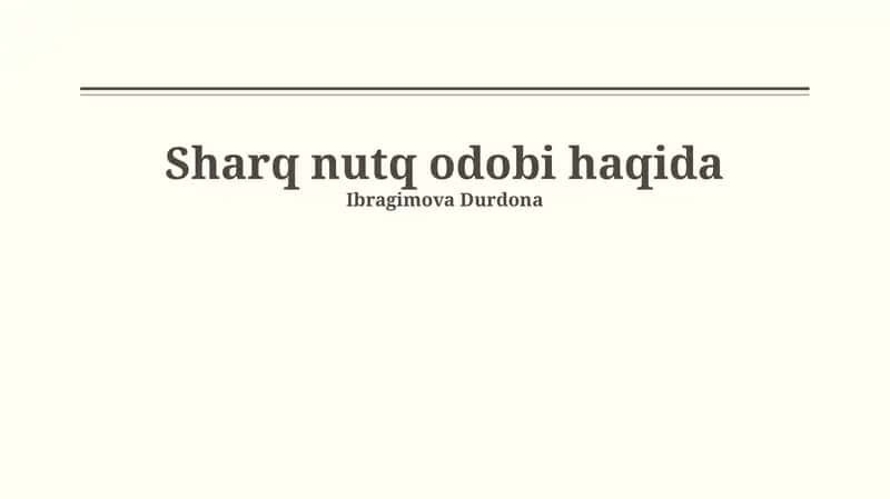 Sharq nutq odobi haqida 1