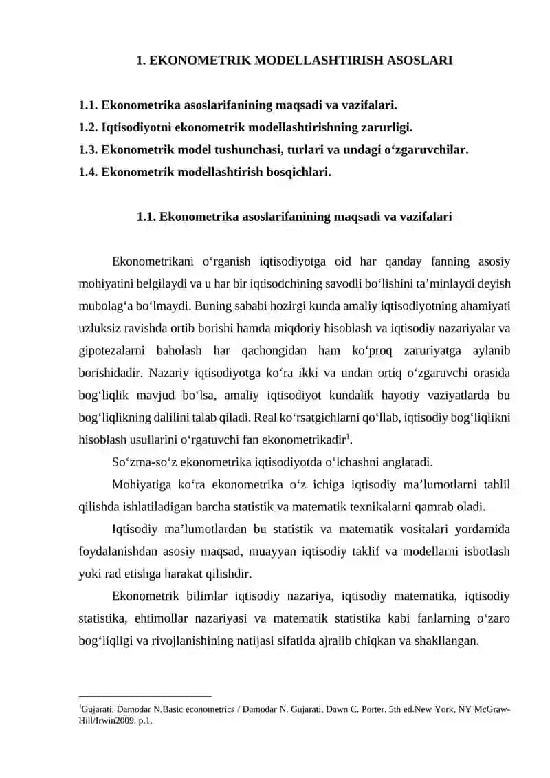 EKONOMETRIK MODELLASHTIRISH ASOSLARI