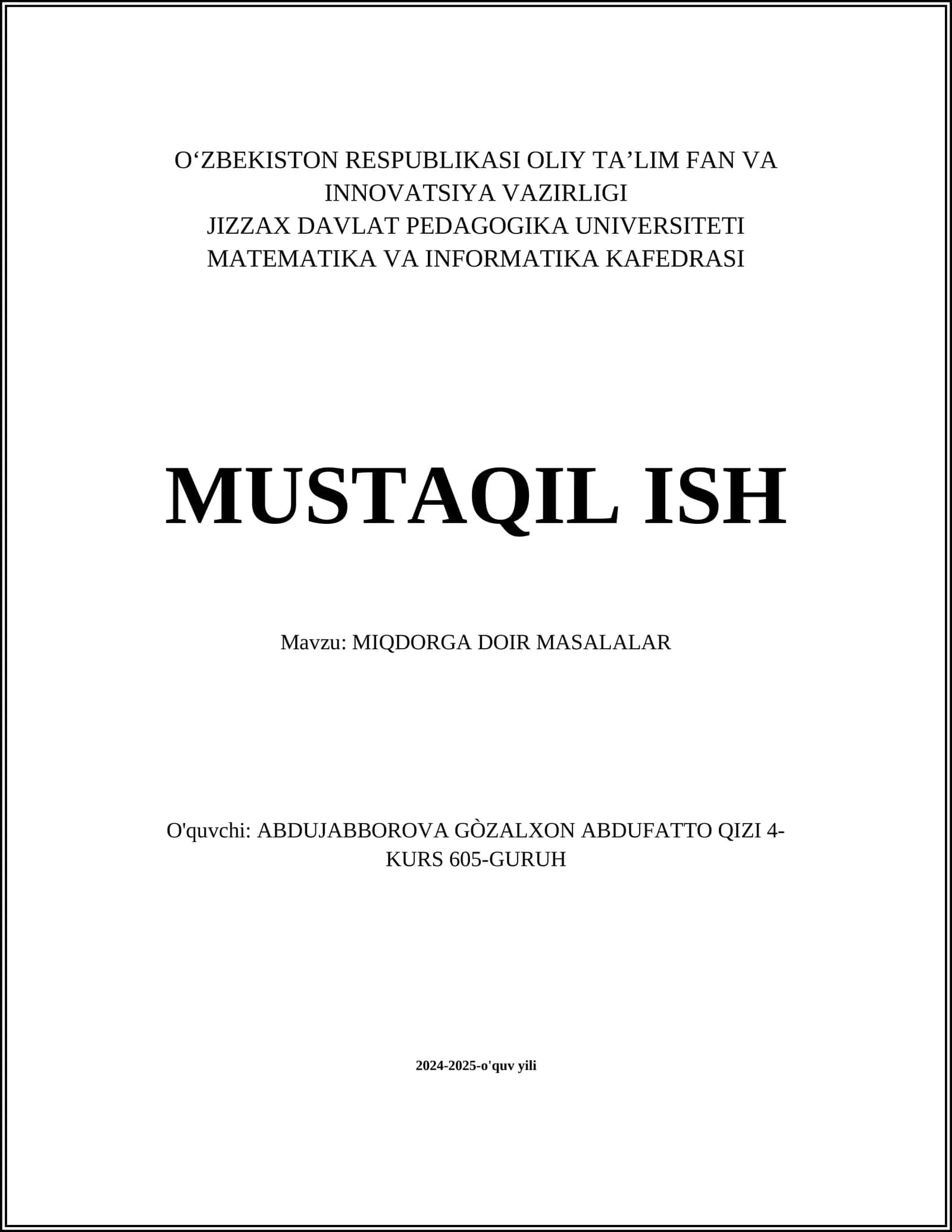 MIQDORGA DOIR MASALALAR 1