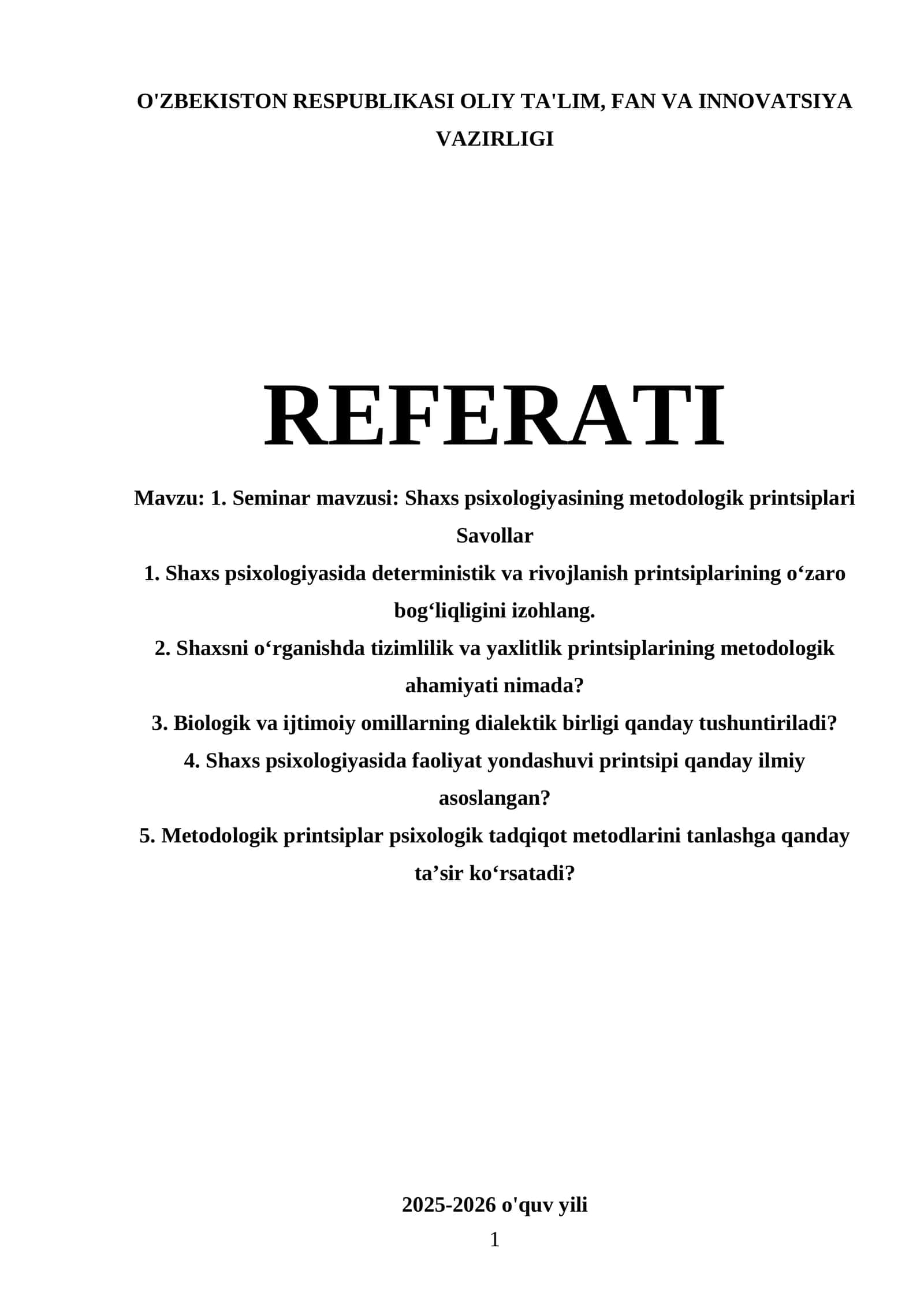 Shaxs psixologiyasining metodologik printsiplari 1