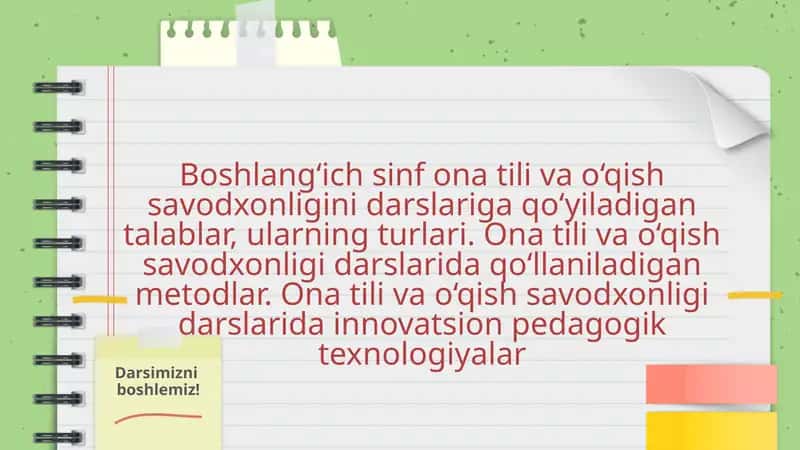 Boshlang‘ich sinf ona tili va o‘qish savodxonligi darslari 1