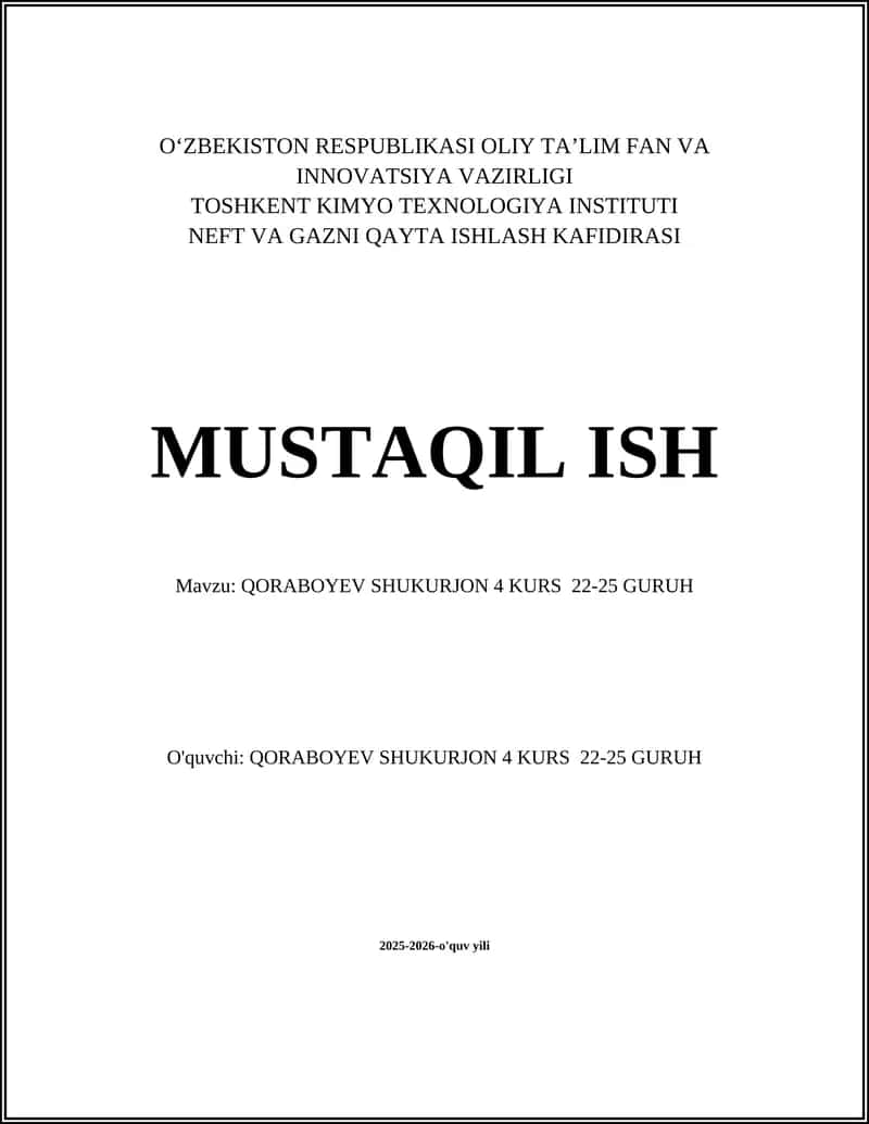 QORABOYEV SHUKURJON 4 KURS 22-25 GURUH 1
