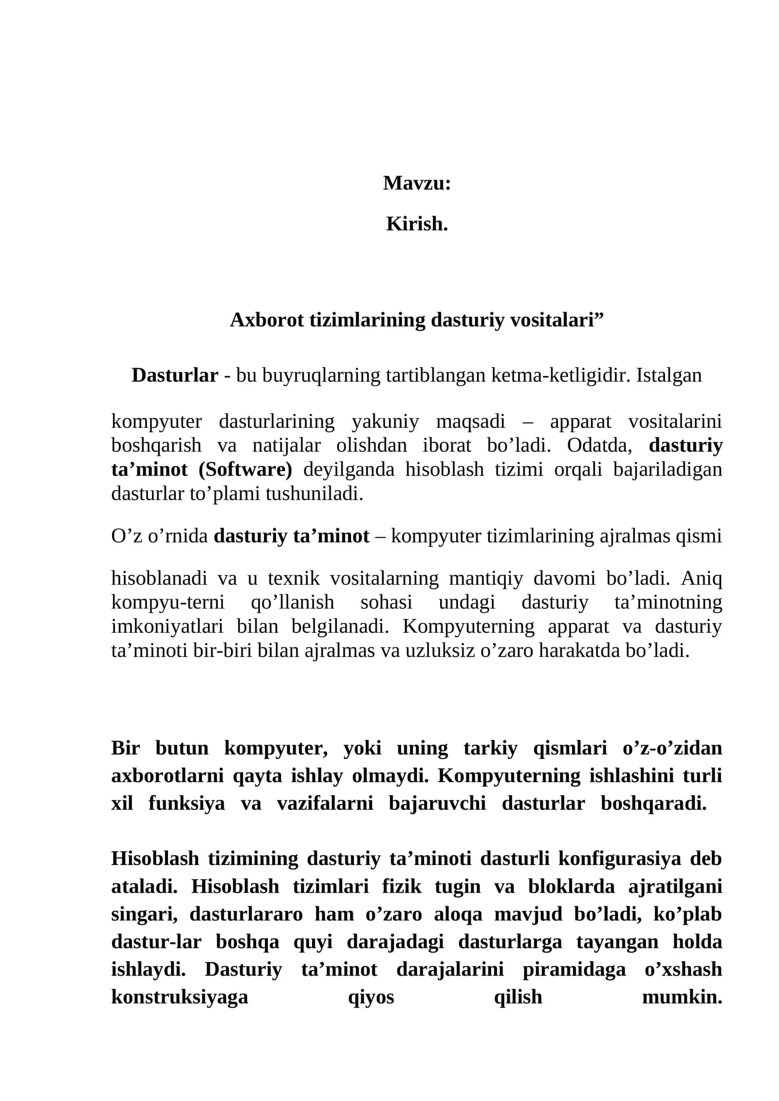 Axborot tizimlarining dasturiy vositalari 1