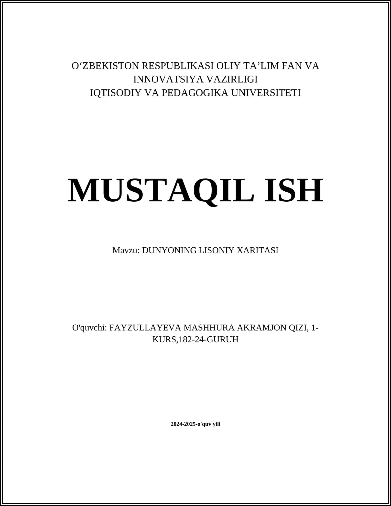 DUNYONING LISONIY XARITASI 1