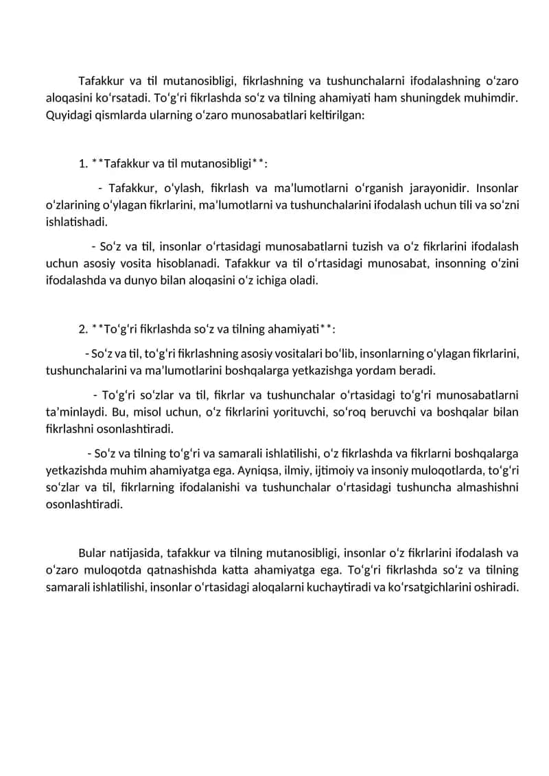 Tafakkur va til mutanosibligi 1