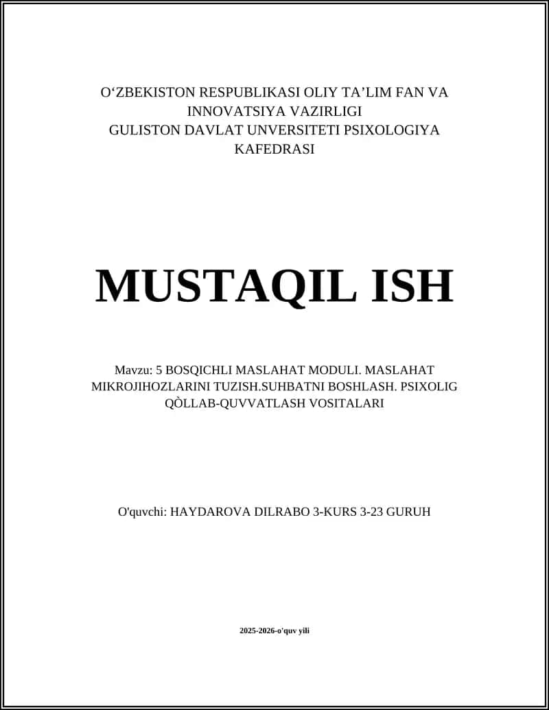5 bosqichli maslahat moduli 1