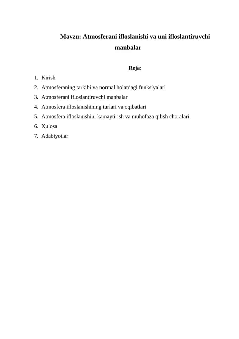 Atmosferani ifloslanishi va uni ifloslantiruvchi manbalar 1