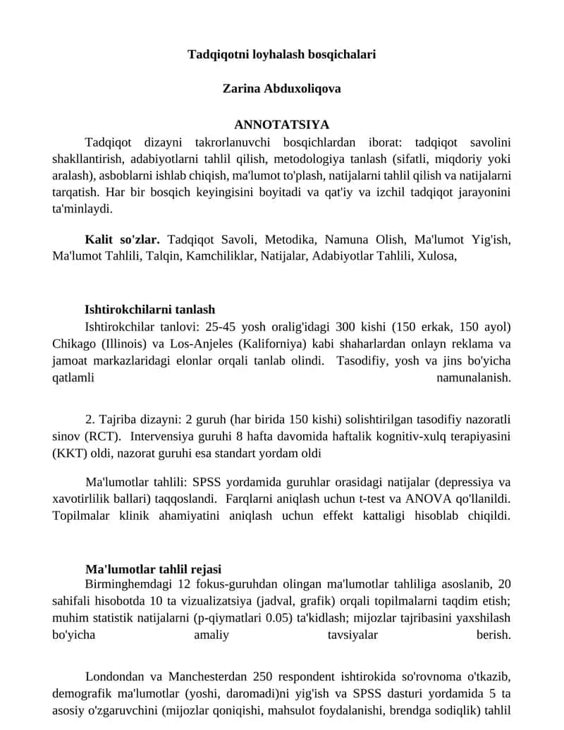 Tadqiqotni loyhalash bosqichalari 1