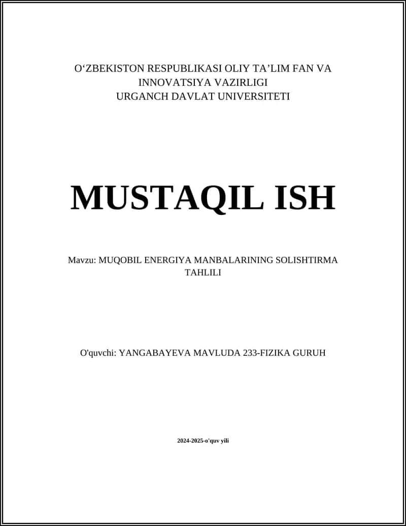 MUQOBIL ENERGIYA MANBALARINING SOLISHTIRMA TAHLILI 1