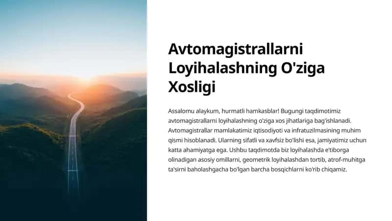 Avtomagistrallarni Loyihalashning O'ziga Xosligi 1