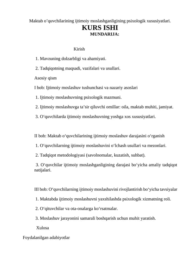 Maktab o’quvchilarining ijtimoiy moslashganligining psixologik xususiyatlari 1