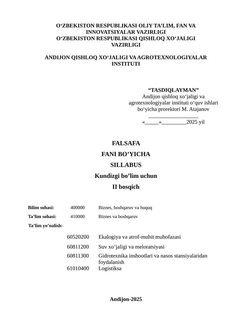 FALSAFA FANI BO’YICHA SILLABUS 1