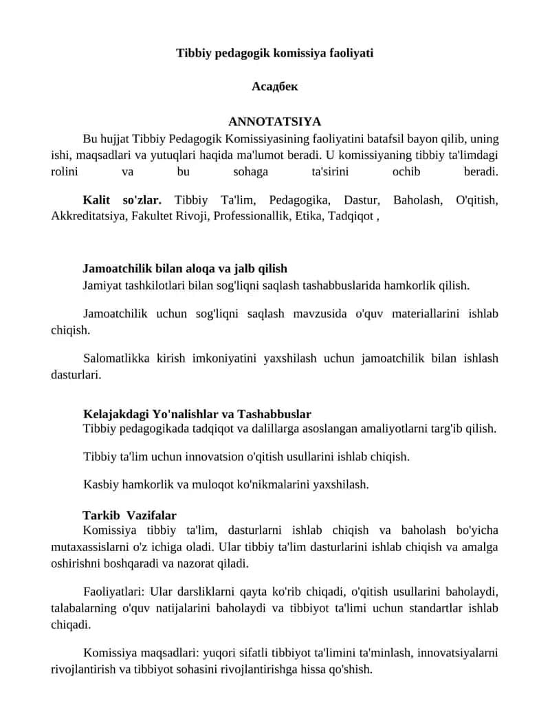 Tibbiy pedagogik komissiya faoliyati 1