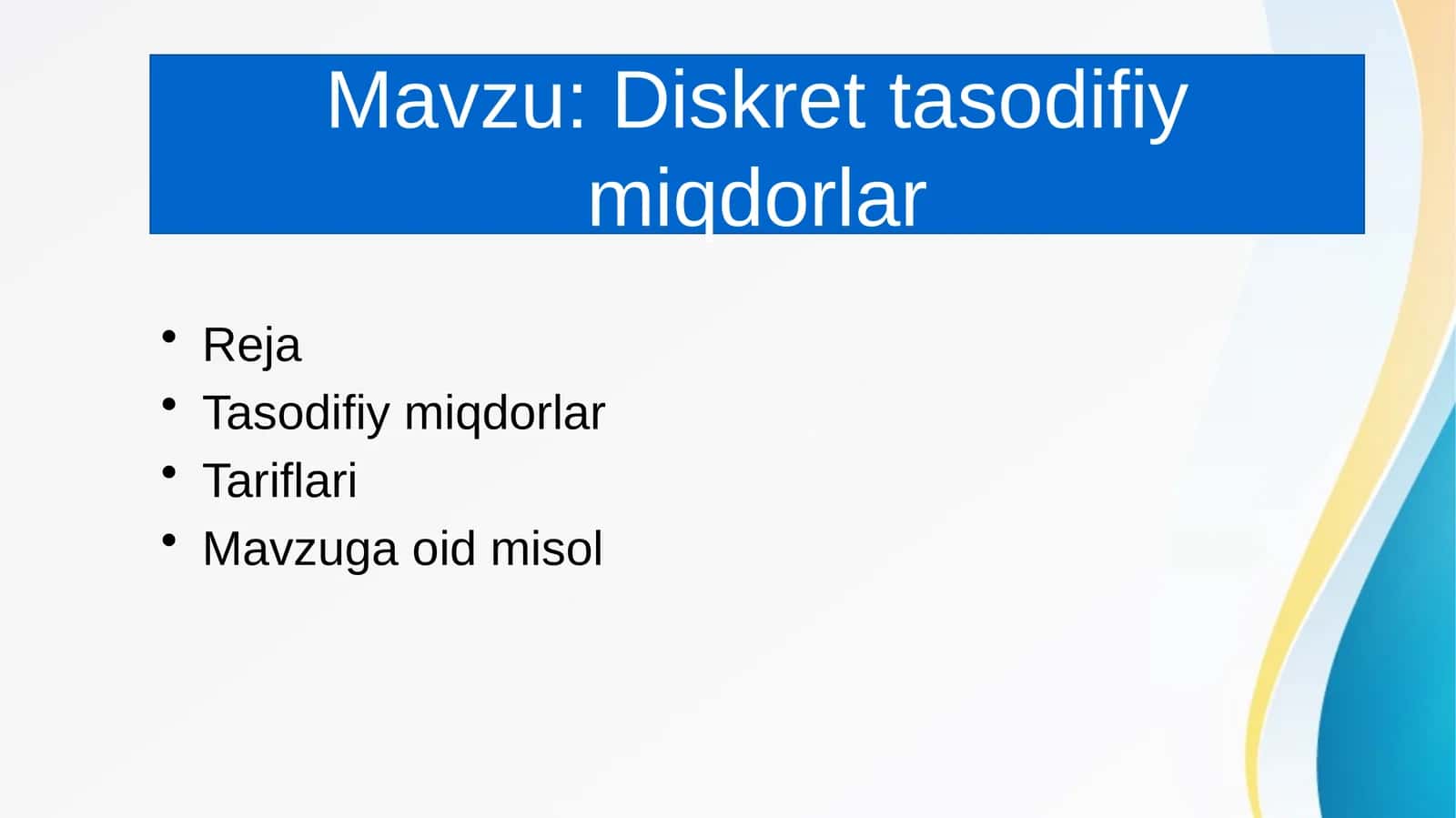 Diskret tasodifiy miqdorlar 1