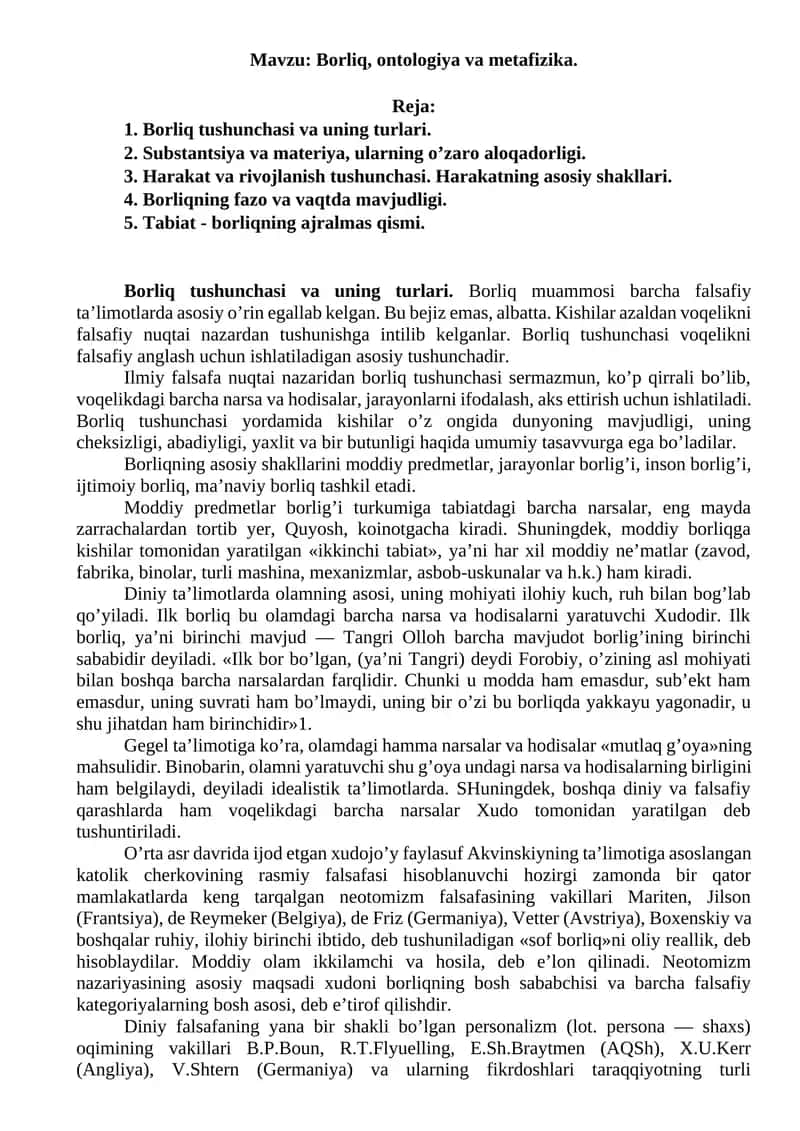 Borliq, ontologiya va metafizika 1