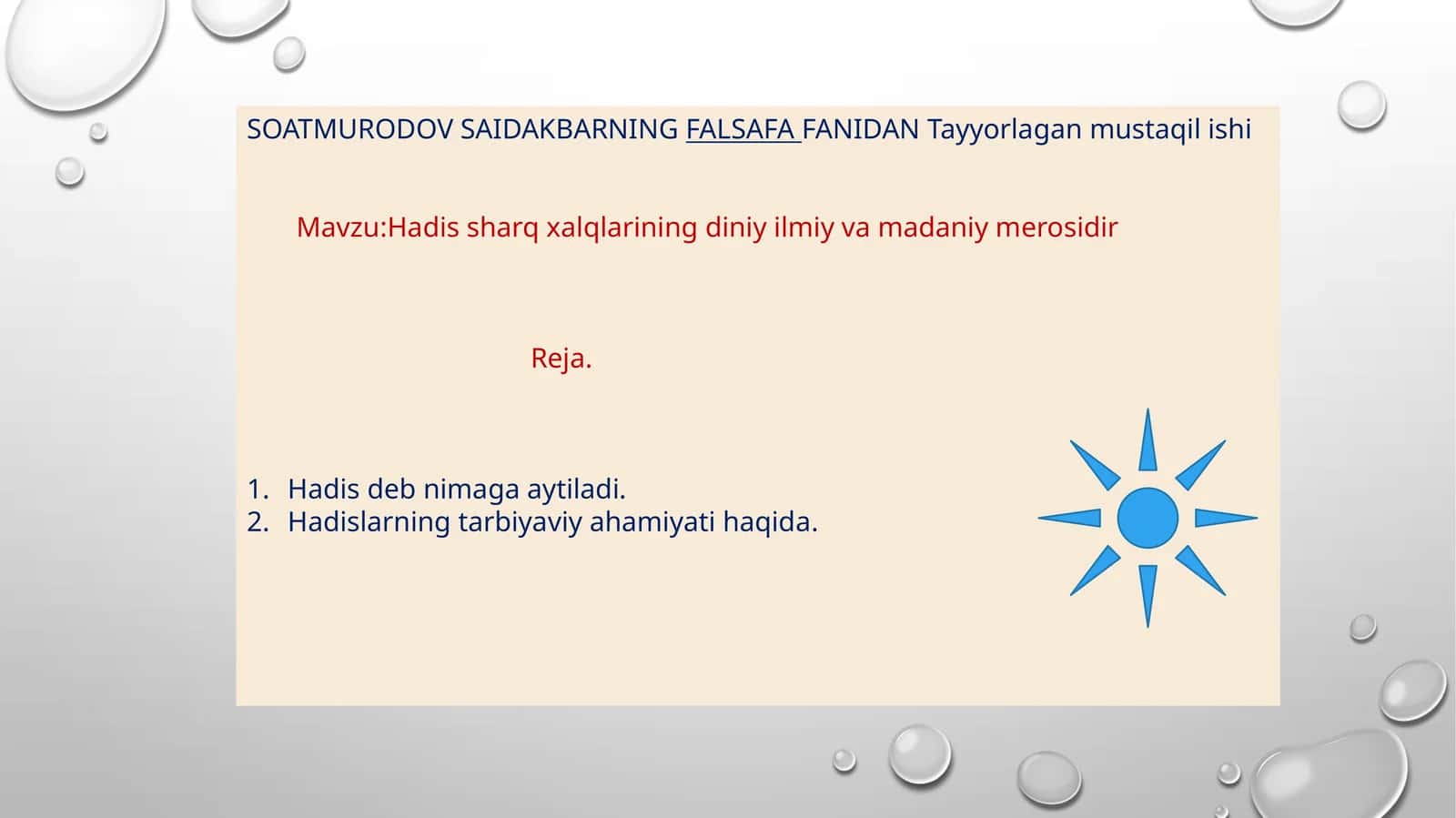 FALSAFAFANIDAN Tayyorlagan mustaqil ishi 1