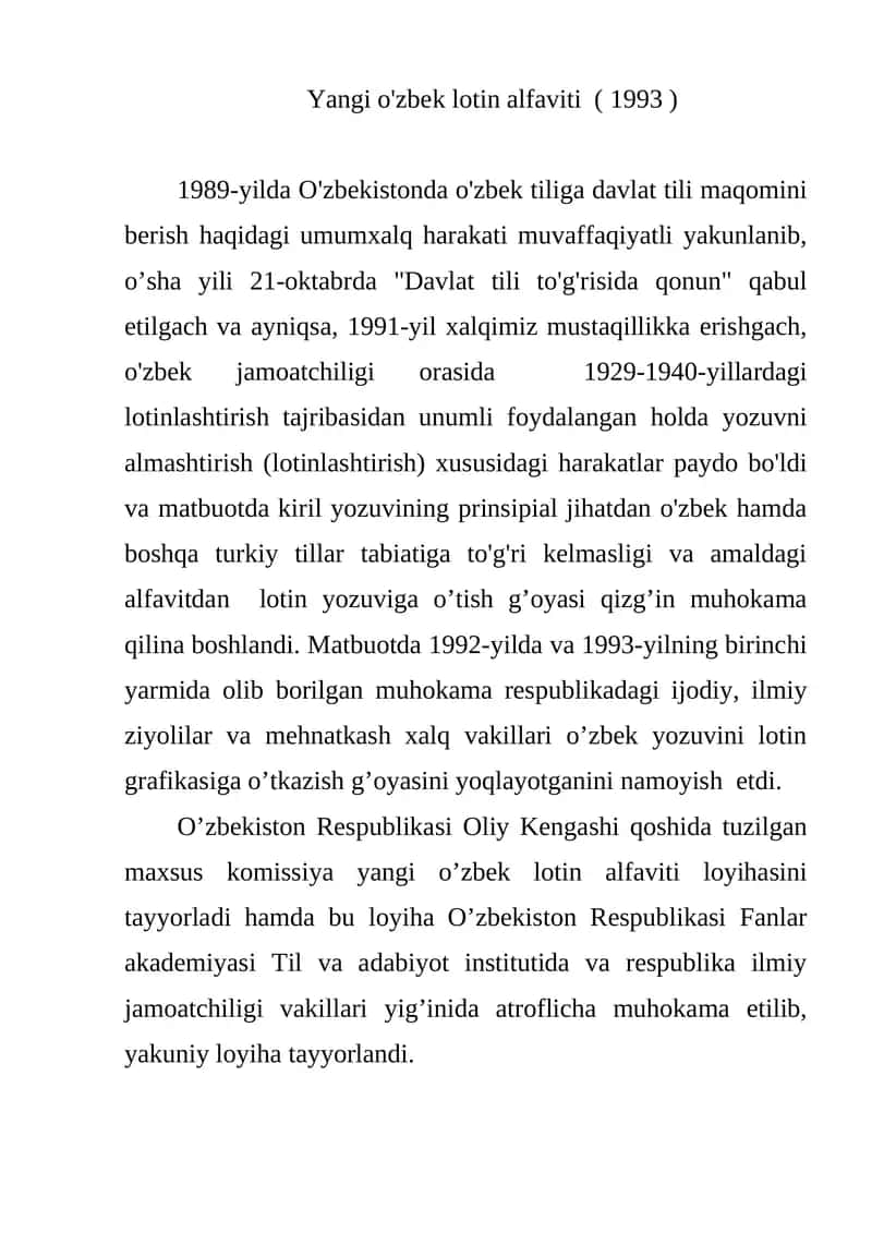 Yangi o'zbek lotin alfaviti (1993) 1