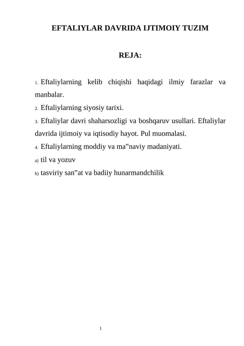 EFTALIYLAR DAVRIDA IJTIMOIY TUZIM 1