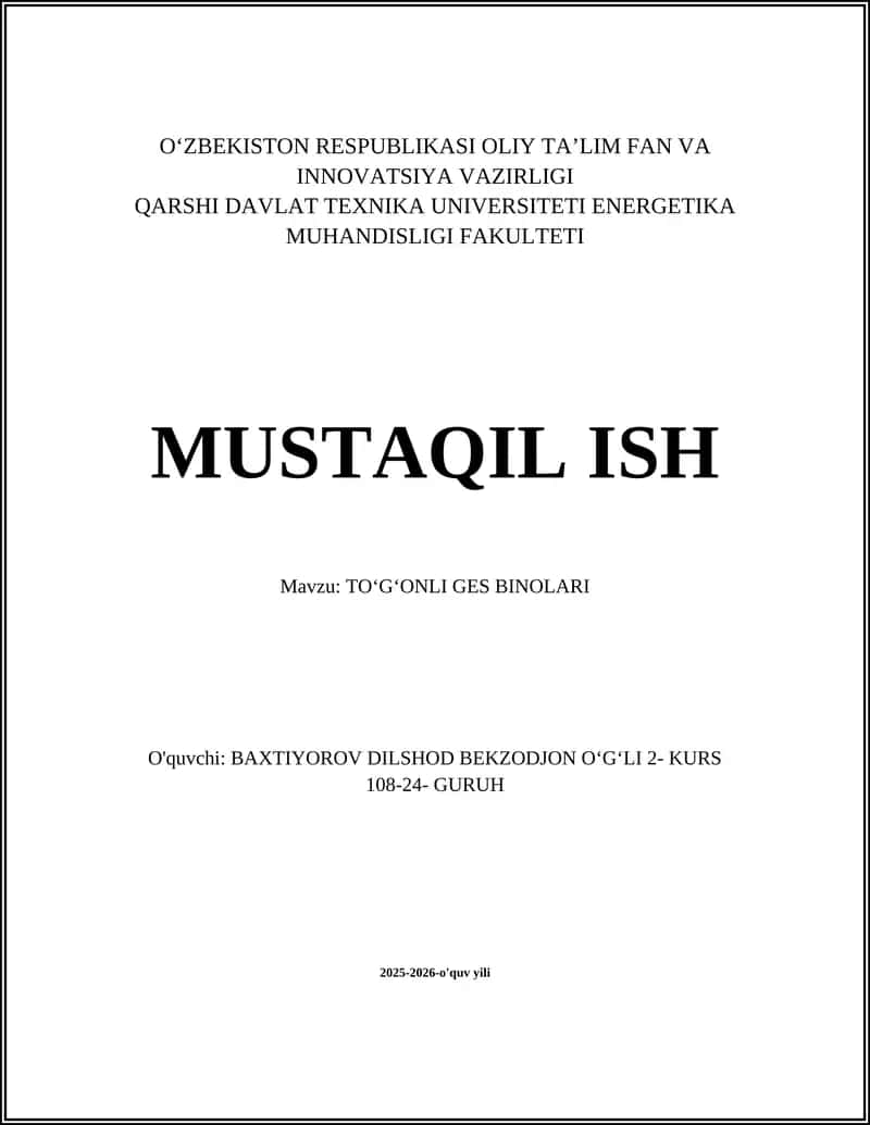 TOʻGʻONLI GES BINOLARI 1