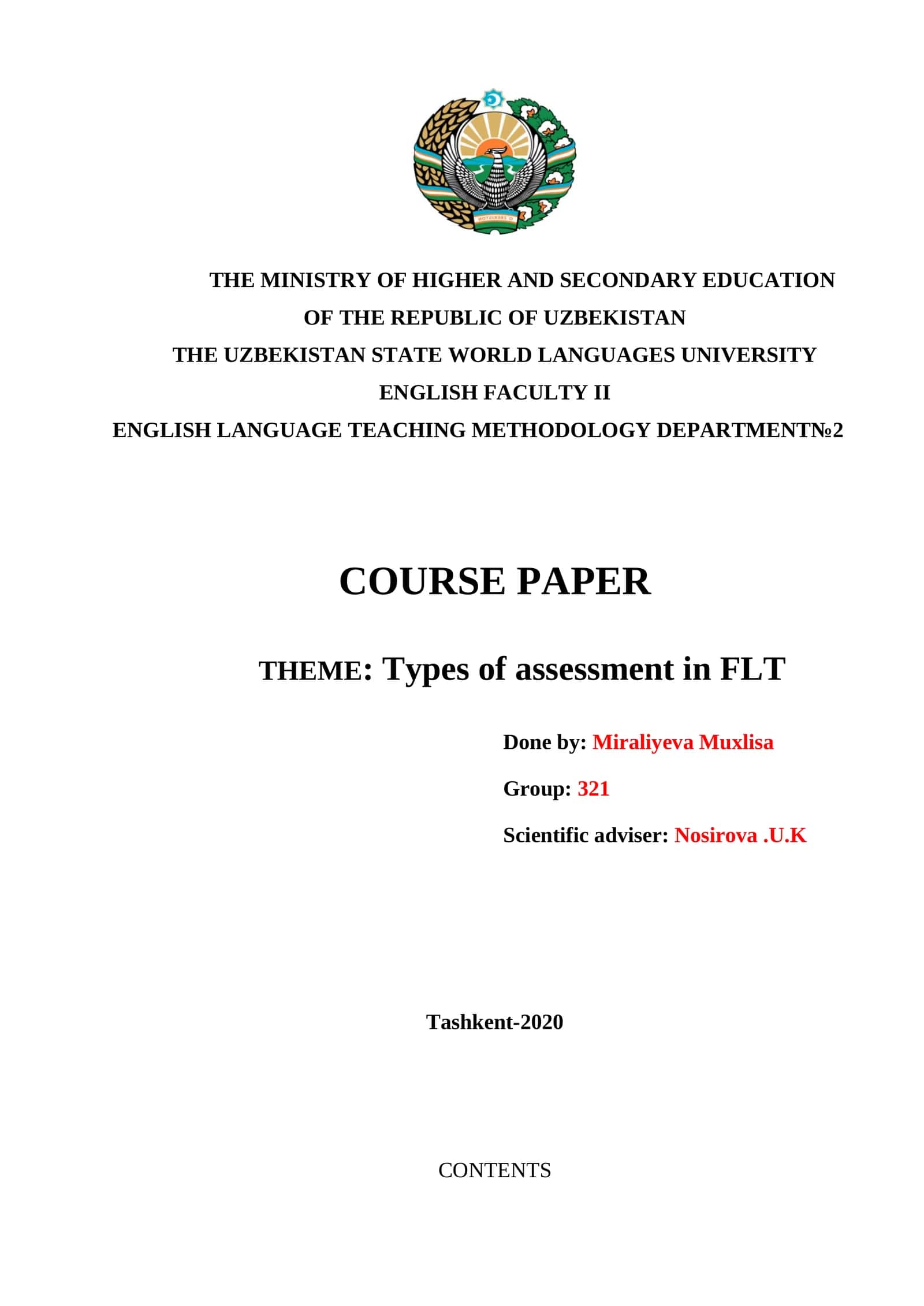 THEME: Types of assessment in FLT 1