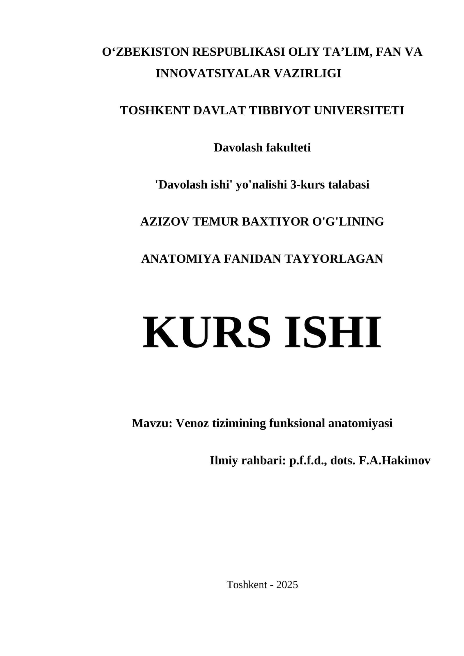 VENOZ TIZIMINING FUNKSIONAL ANATOMIYASI 1