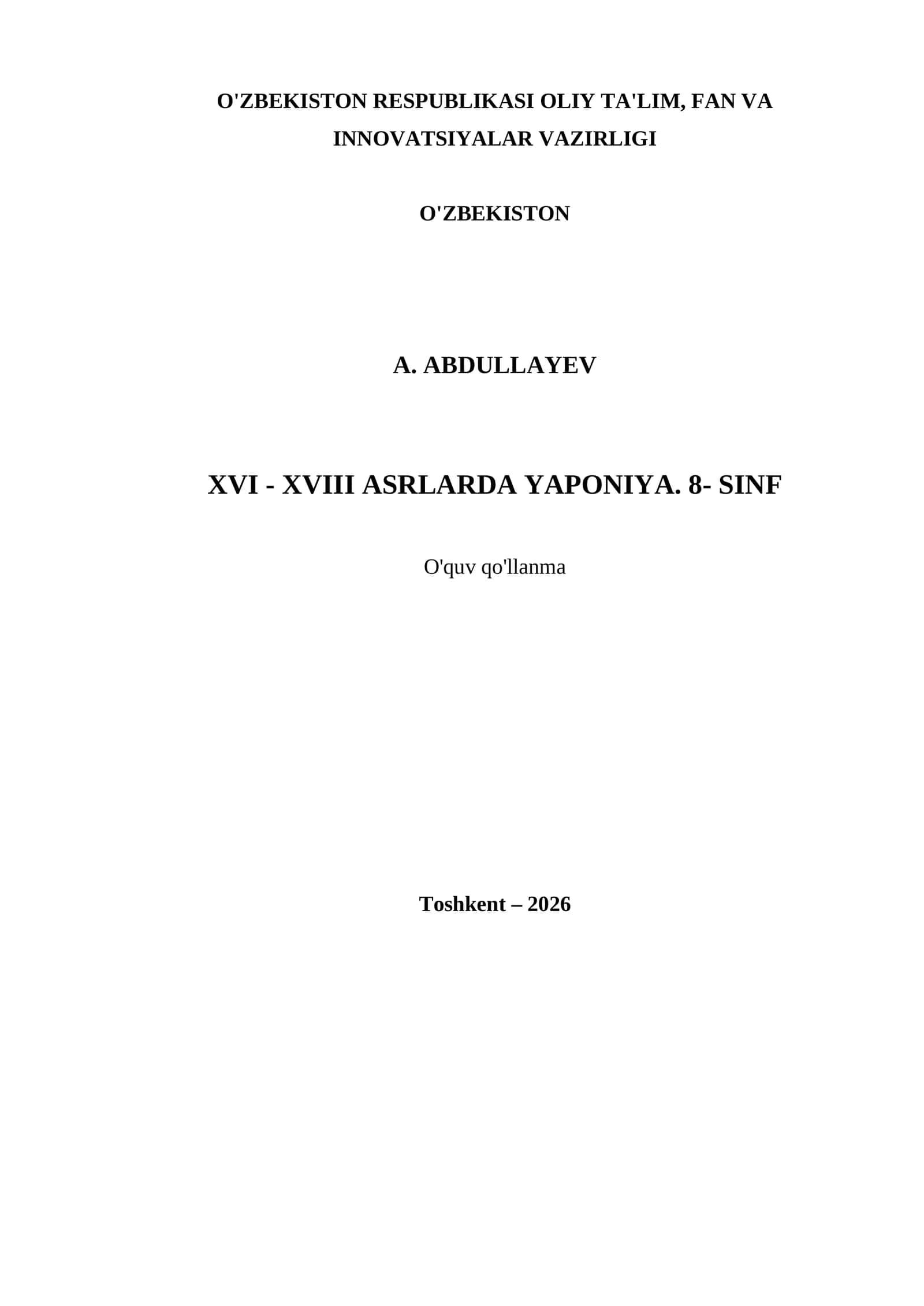 XVI - XVIII ASRLARDA YAPONIYA. 8- SINF 1