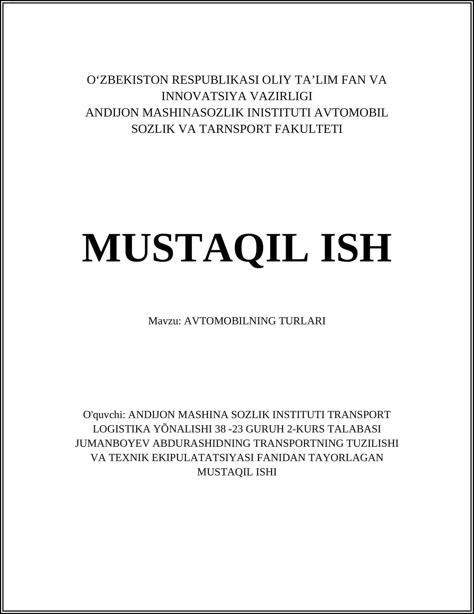AVTOMOBILNING TURLARI 1