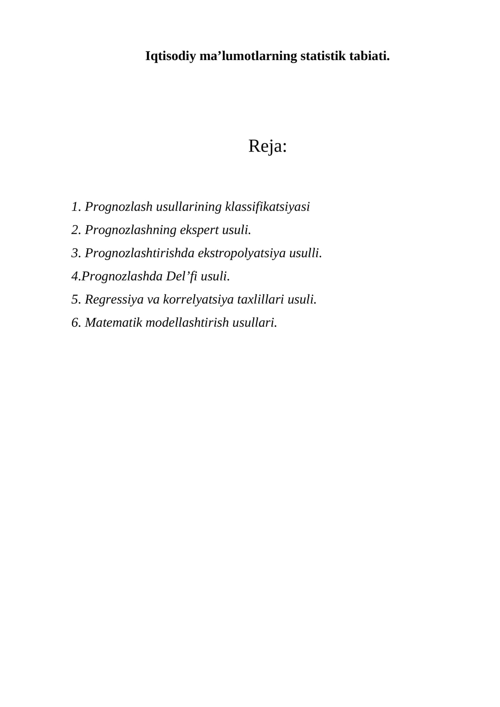 Prognozlash usullarining klassifikatsiyasi 1