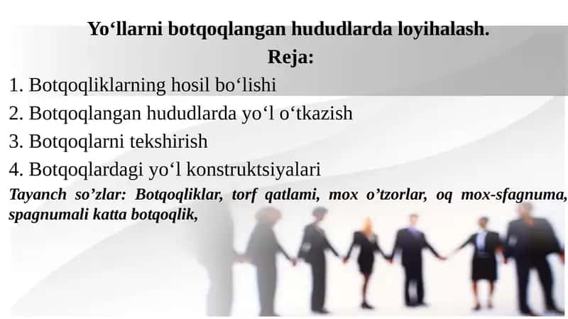 Yo‘llarni botqoqlangan hududlarda loyihalash. (taqdimot (slayd)). 1