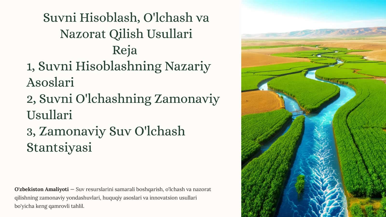 Suvni Hisoblash, O'lchash va NazoratQilishUsullari 1