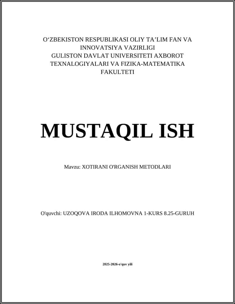 XOTIRANI O'RGANISH METODLARI 1