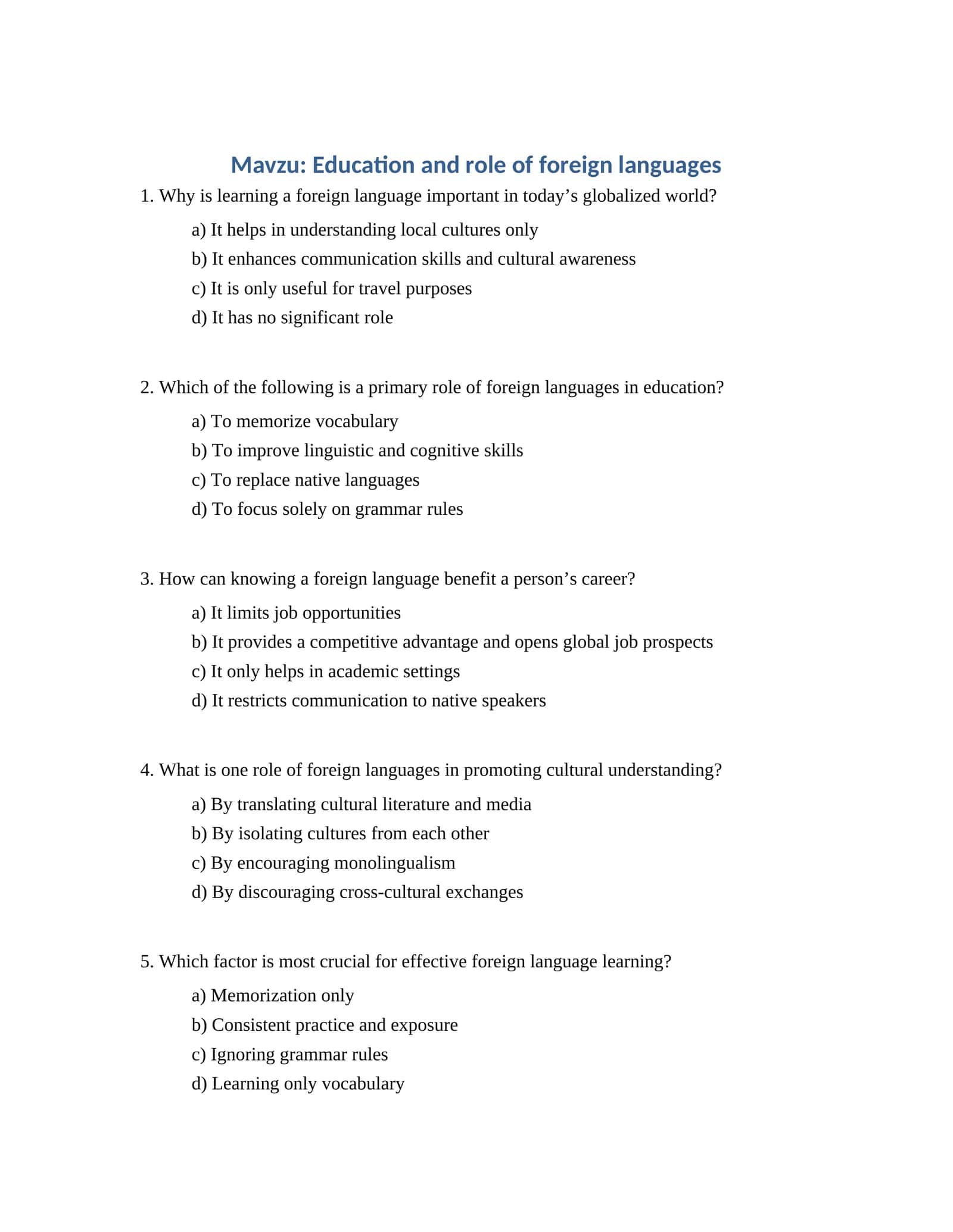 Education and role of foreign languages 1