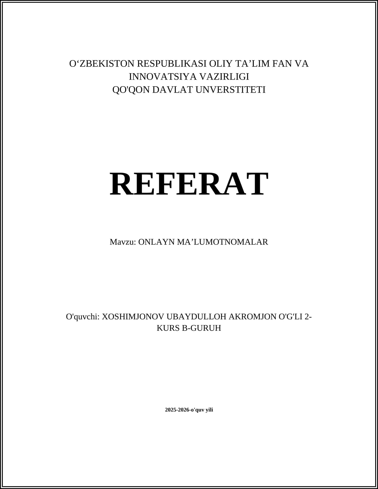 ONLAYN MA’LUMOTNOMALAR 1