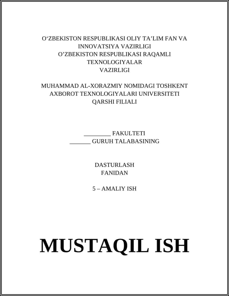 Dasturlash fanidan amaliy ish 1