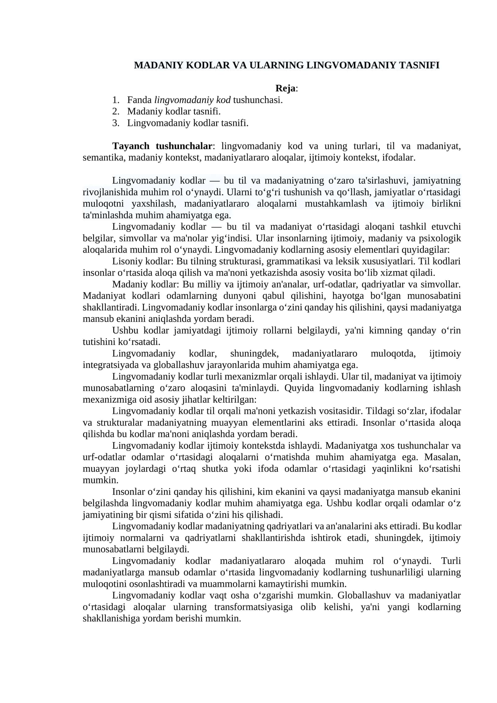 MADANIY KODLAR VA ULARNING LINGVOMADANIY TASNIFI 1