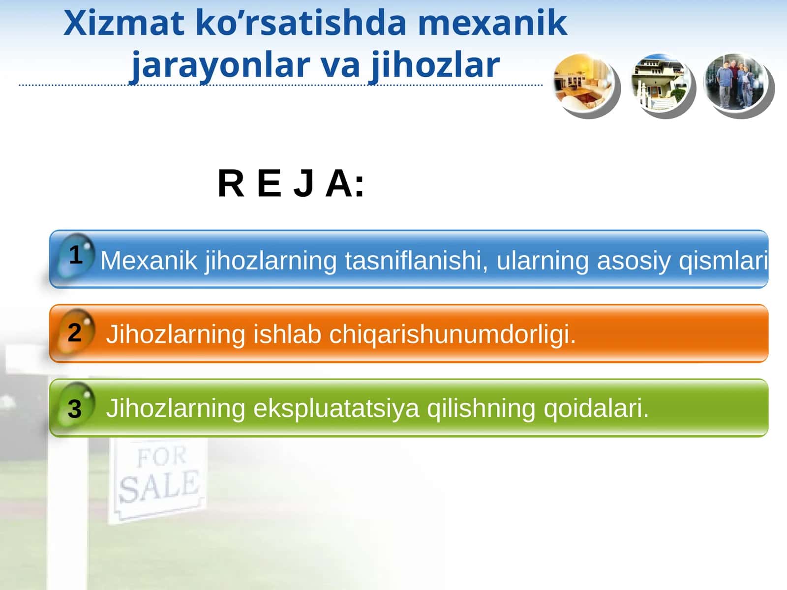 Xizmat ko'rsatishda mexanik jarayonlar va jihozlar 1