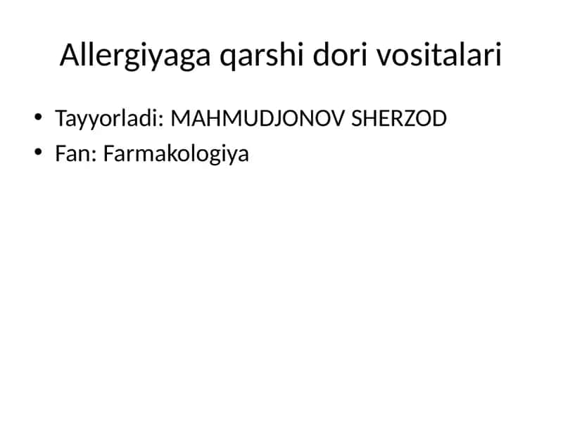 Allergiyaga qarshi dori vositalari 1