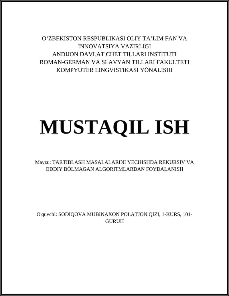 Rekursiv bo‘linish-asoslangan Merge Sort va uning optimallashtirishlari 1