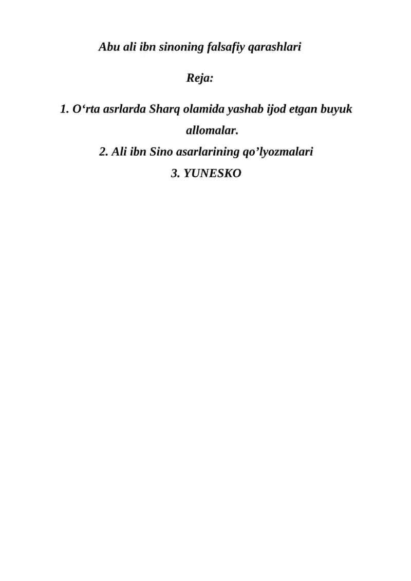Abu ali ibn sinoning falsafiy qarashlari 1