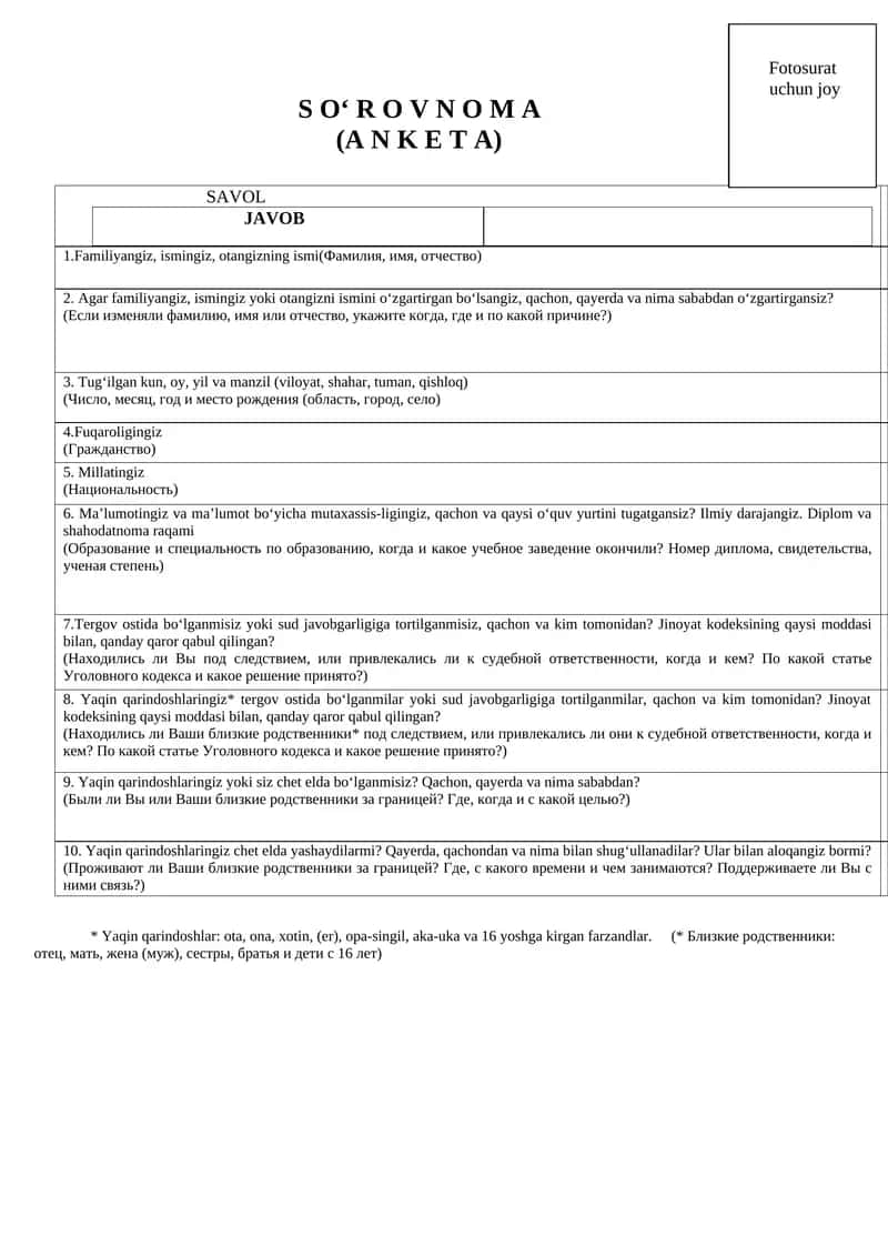 So'rovnoma-anketa blankasi 1