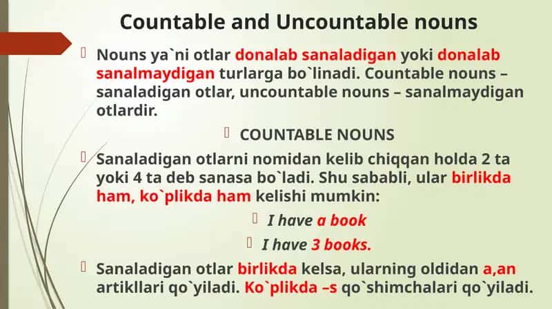 Countable and Uncountable nouns 1