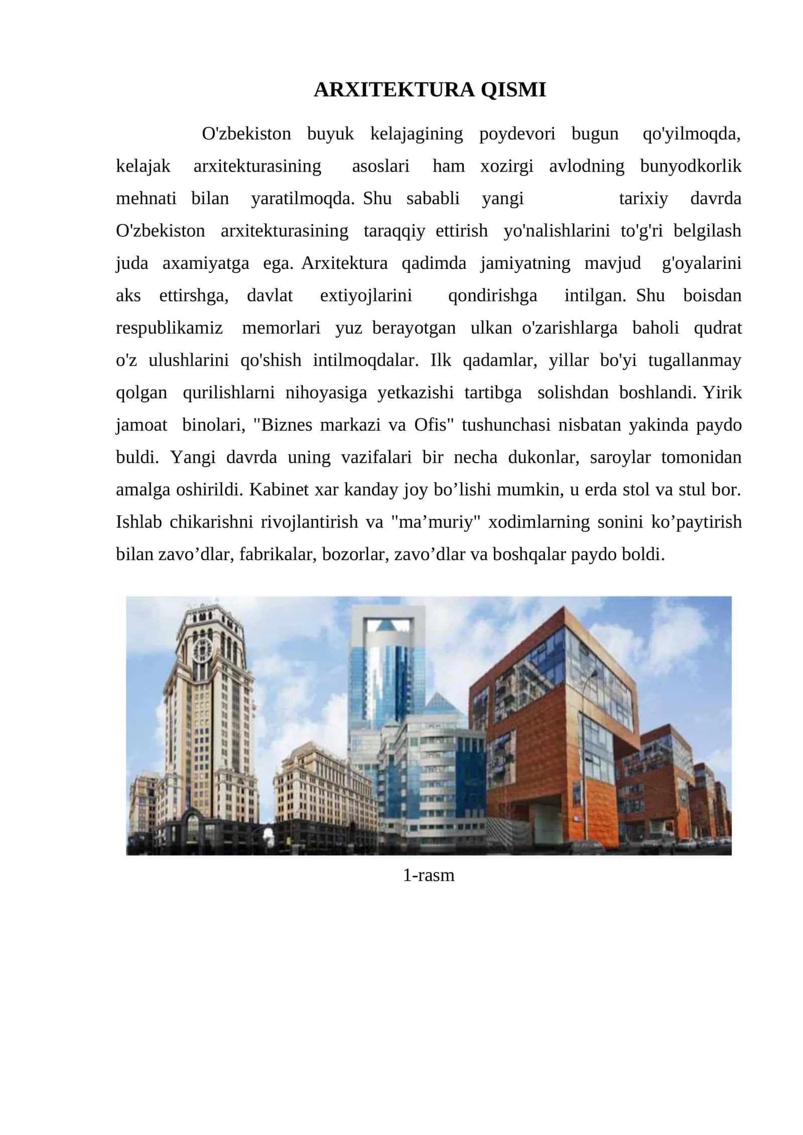 Biznes markaz binosi arxitektaviy loyihasi Tushuntirish xati. Пояснительная записка 1