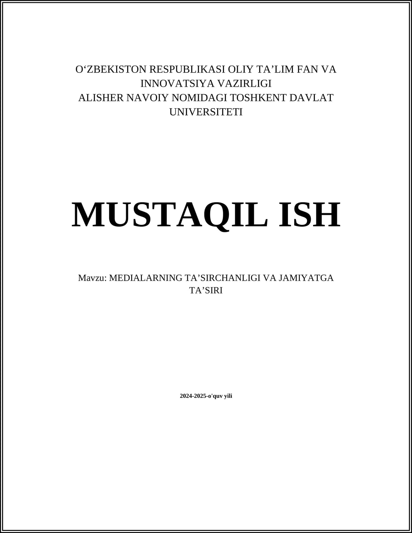 MEDIALARNING TAʼSIRCHANLIGI VA JAMIYATGA TAʼSIRI 1
