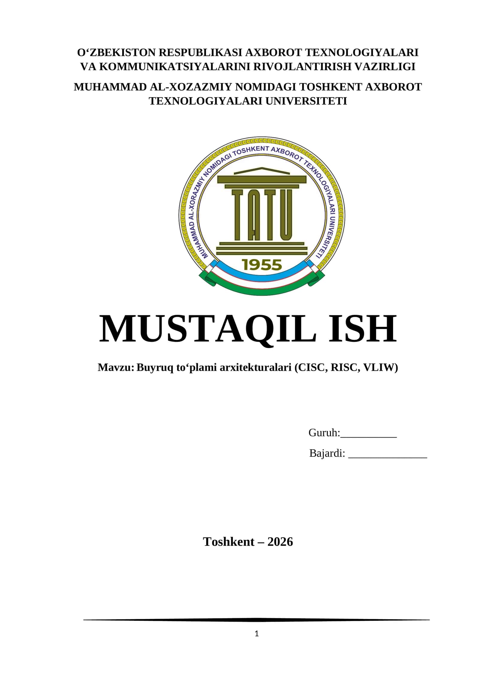 Buyruq to‘plami arxitekturalari (CISC, RISC, VLIW) 1
