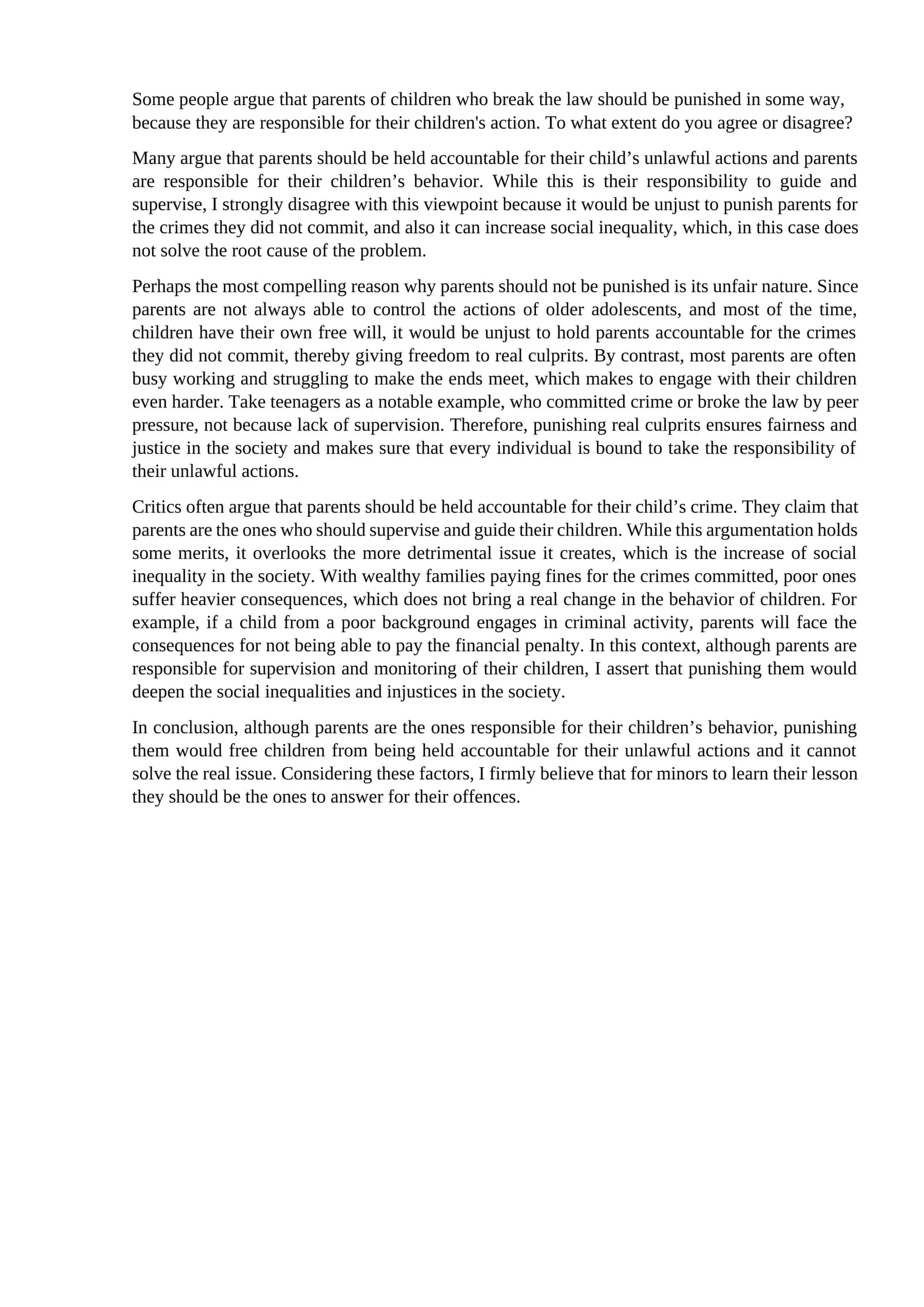Parents' Accountability for Children's Behavior 1