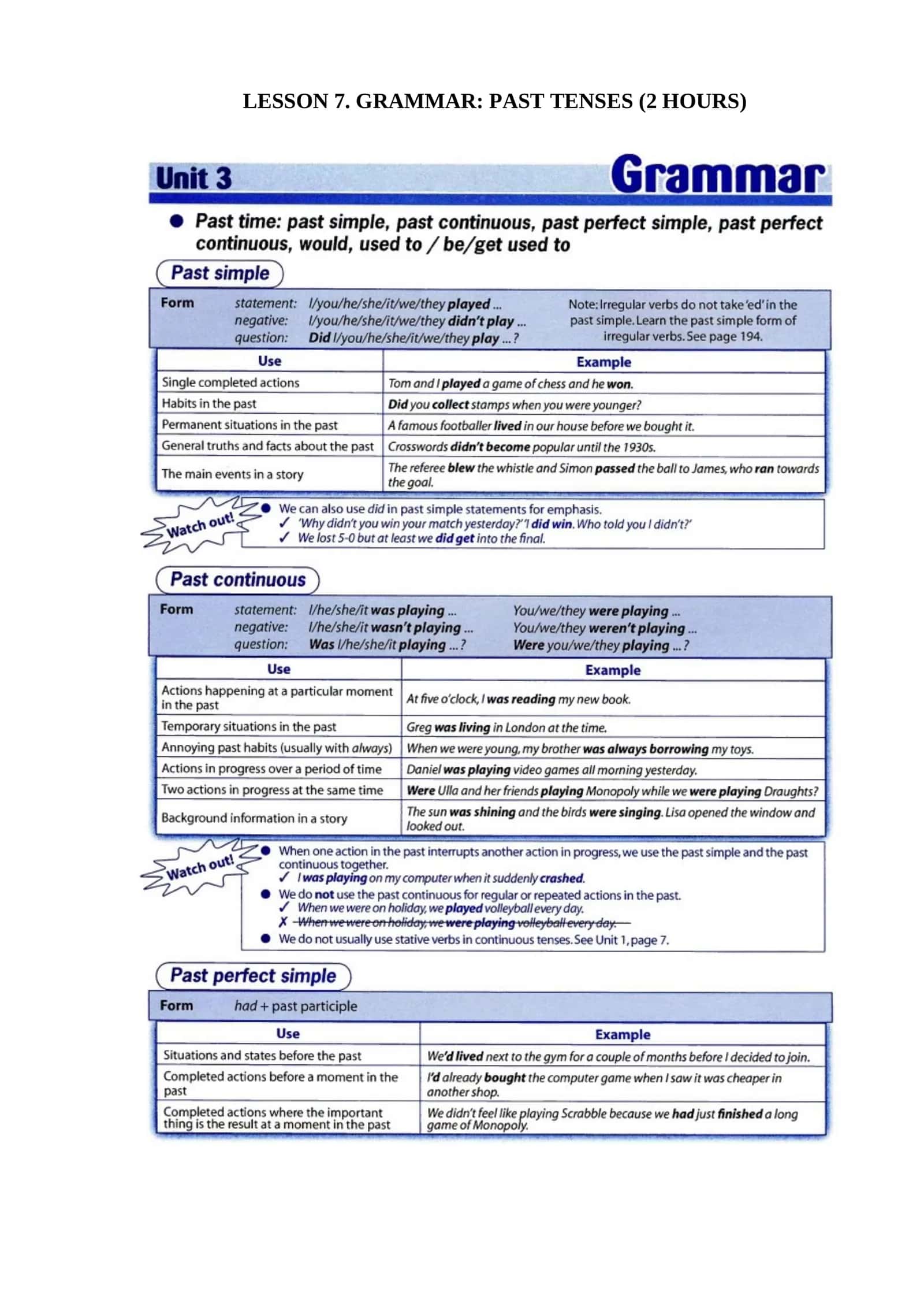 GRAMMAR: PAST TENSES 1