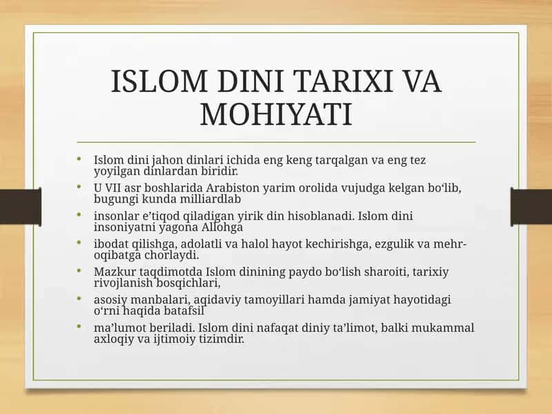 ISLOM DINI TARIXI VA MOHIYATI 1