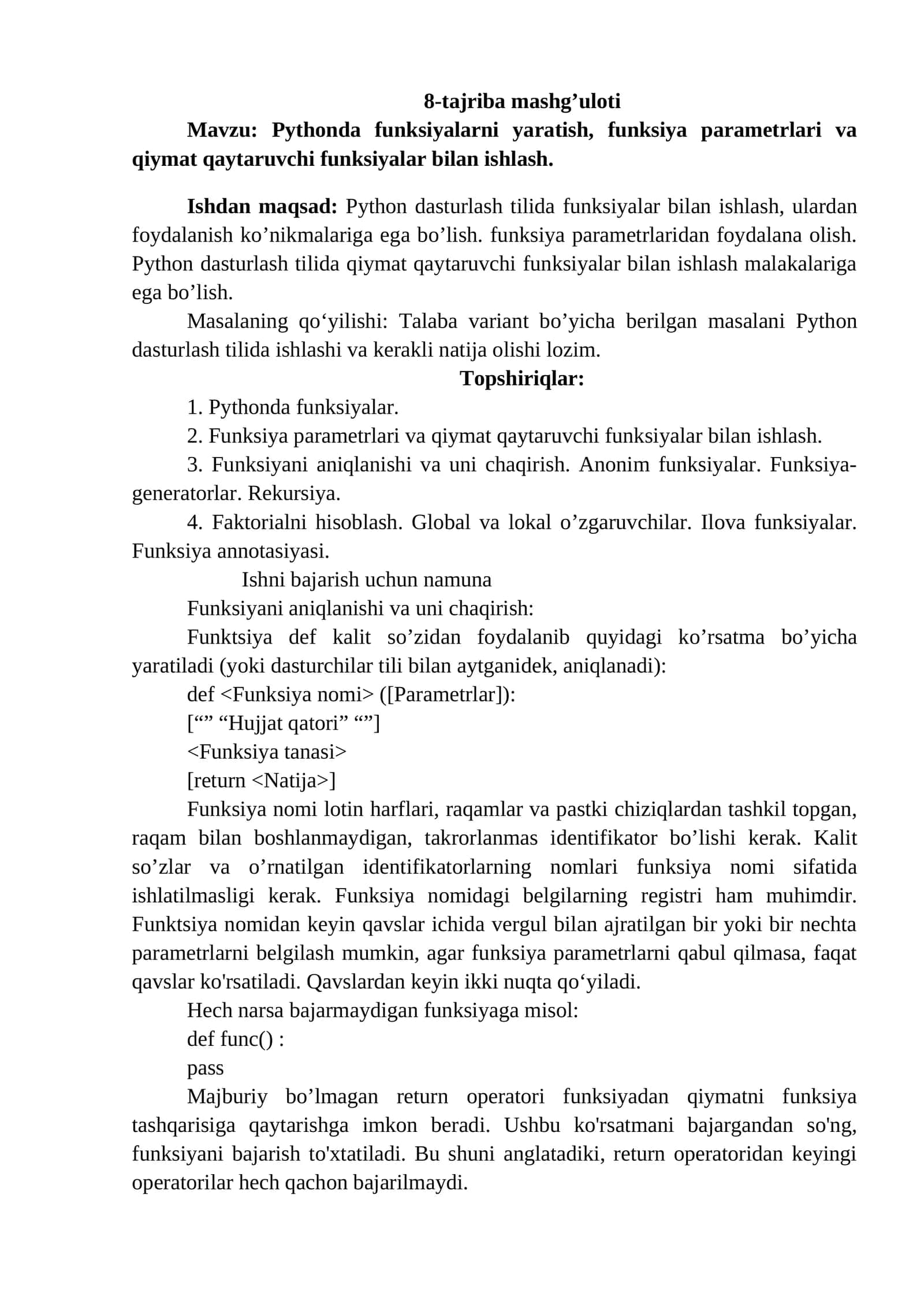 Pythonda funksiyalar 1